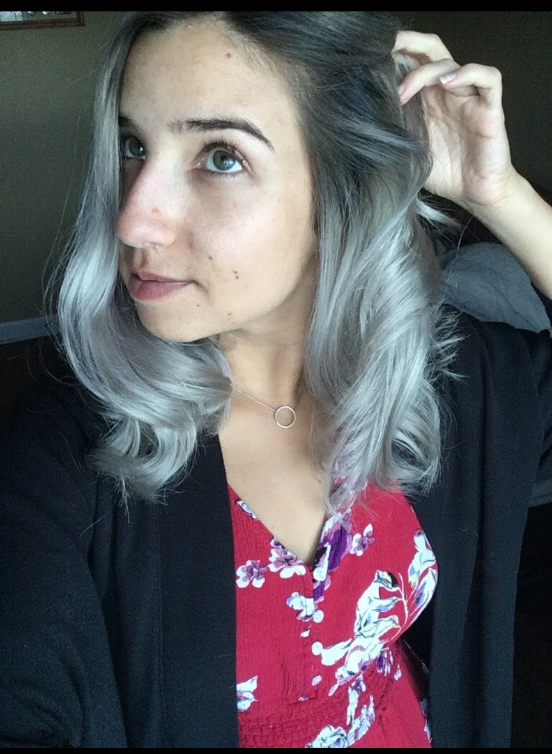 Silver grey hair color result front view at The Crown Hair Studio Orlando