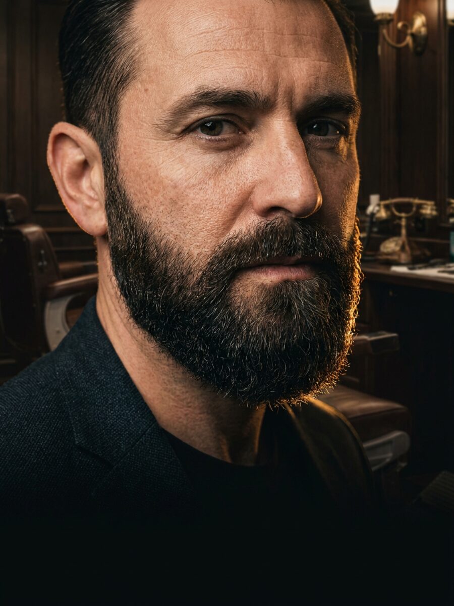 Clean, sharply groomed beard trim and edge-up at The Crown Hair Studio in Orlando, FL