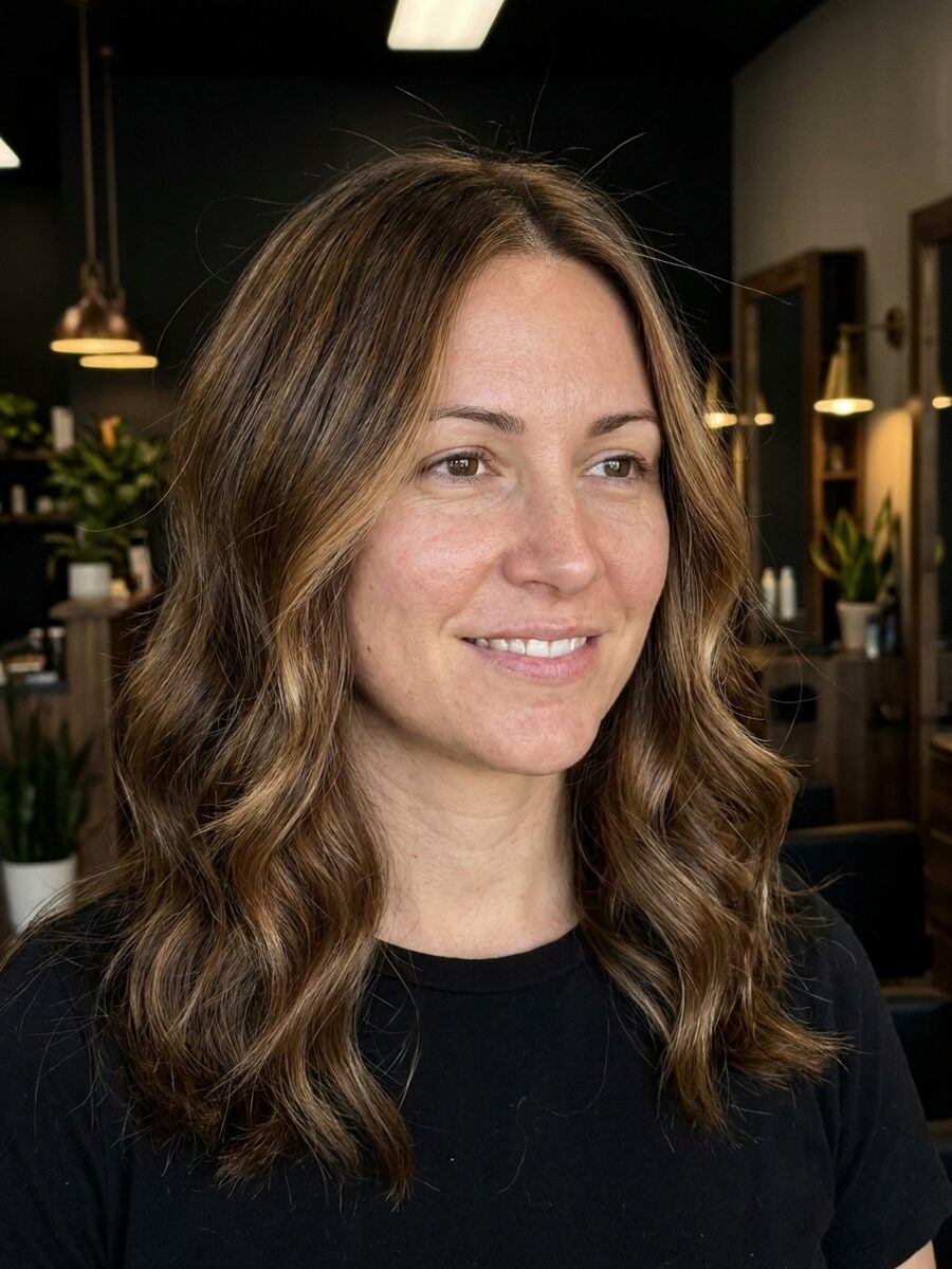 Soft, naturally blended hair highlights at The Crown Hair Studio in Orlando, FL